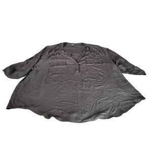 Torrid Harper Georgette‎ Blouse Women Sz 5X Black Collared Short Sleeve Workwear